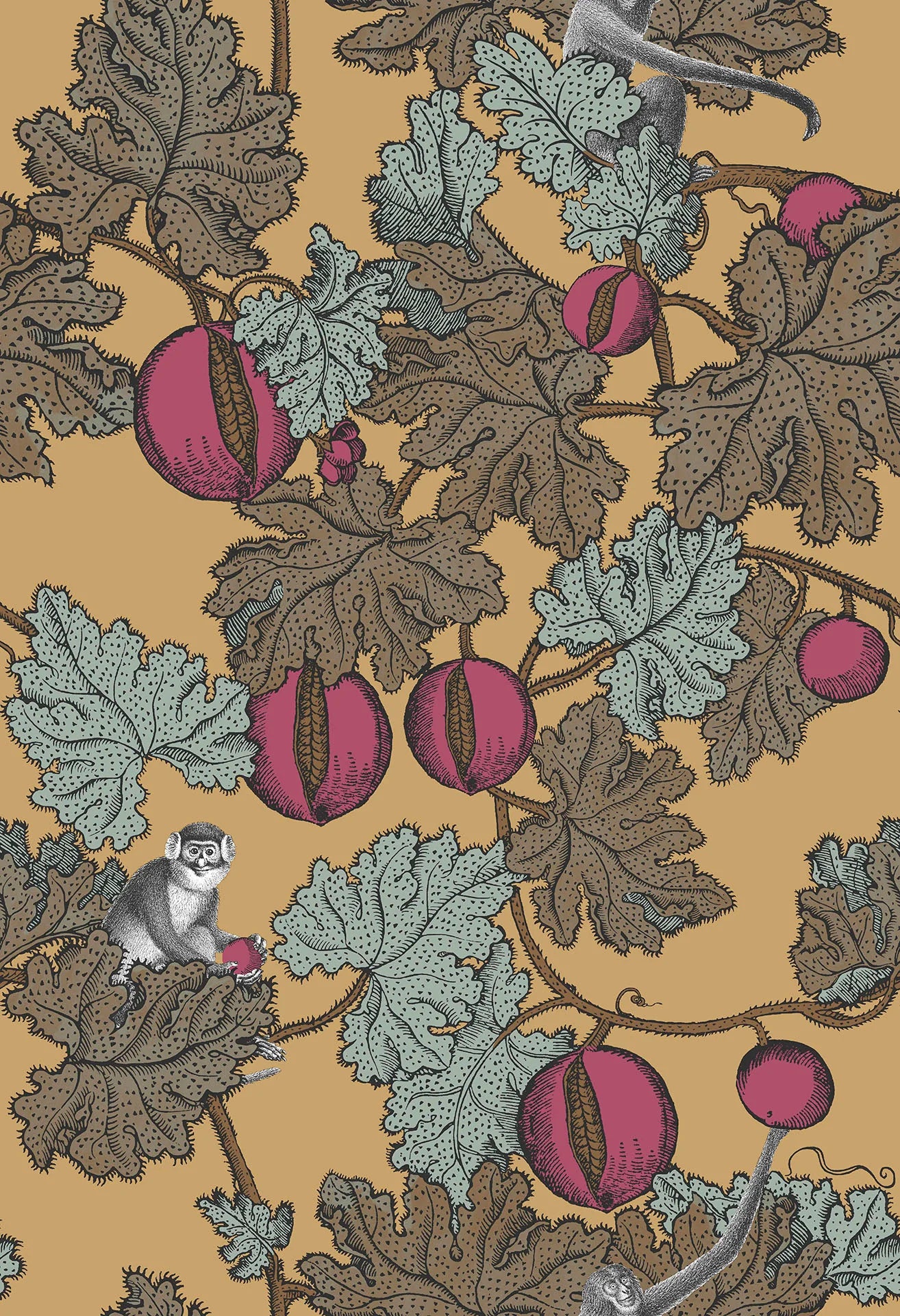 Cole & Son Fornasetti Frutto Proibito, Print Room Blue & Magenta on Metallic Gold
