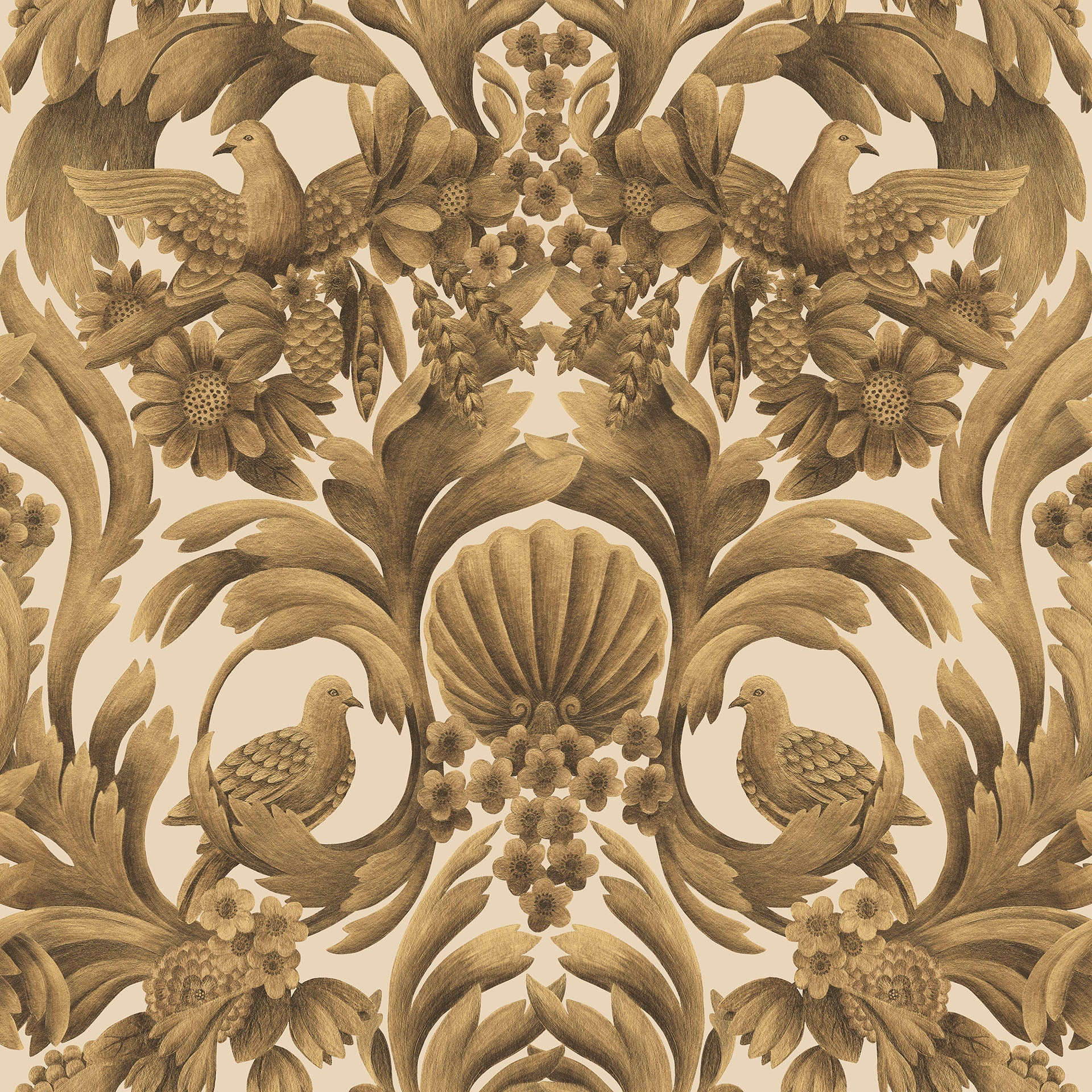 Cole & Son Historic Royal Palaces Gibbons Carving, Metallic Gold on Sand