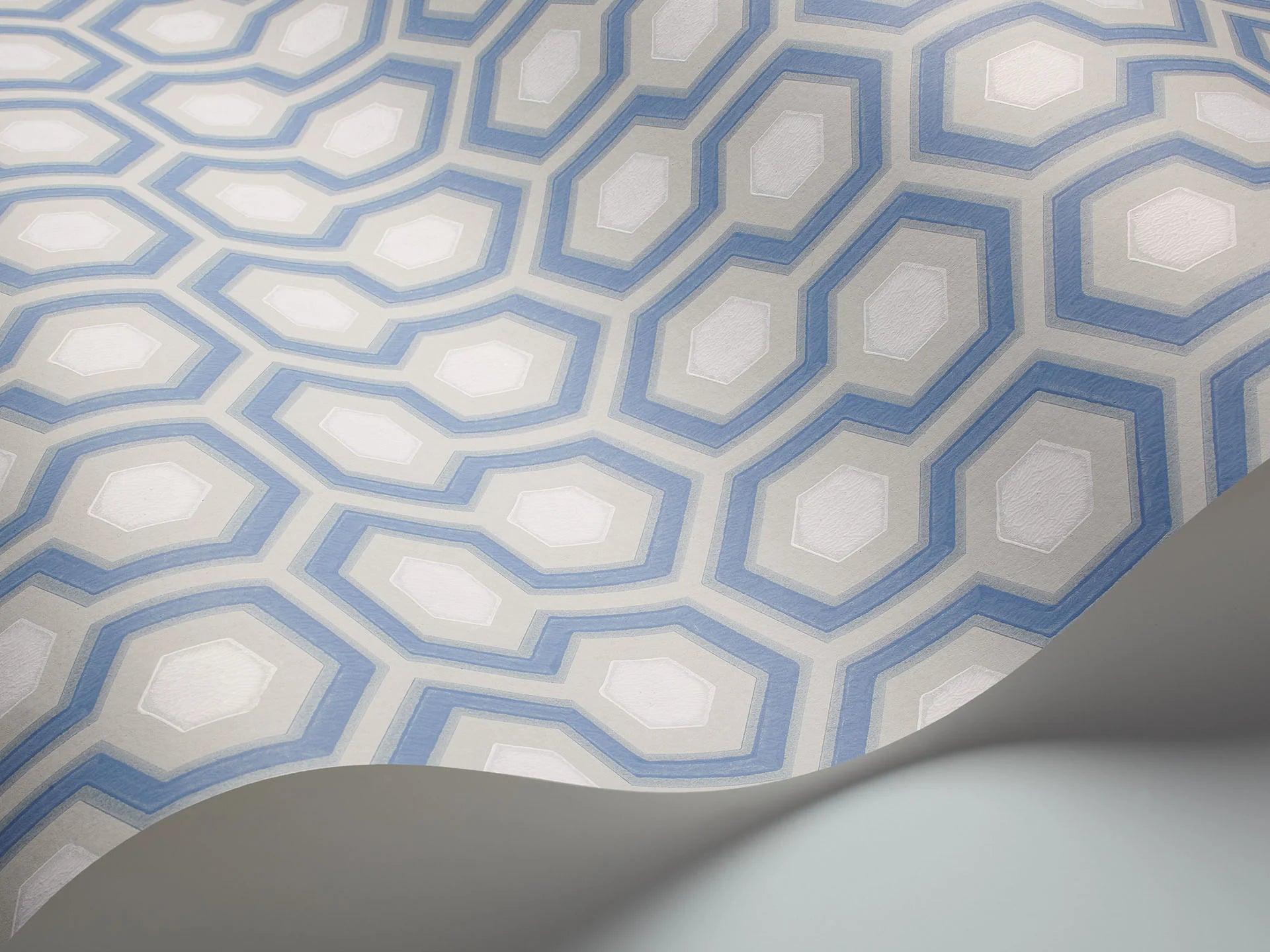 Cole & Son Contemporary Collection Hicks' Hexagon, Hyacinth Blue & White on Cool Parchment