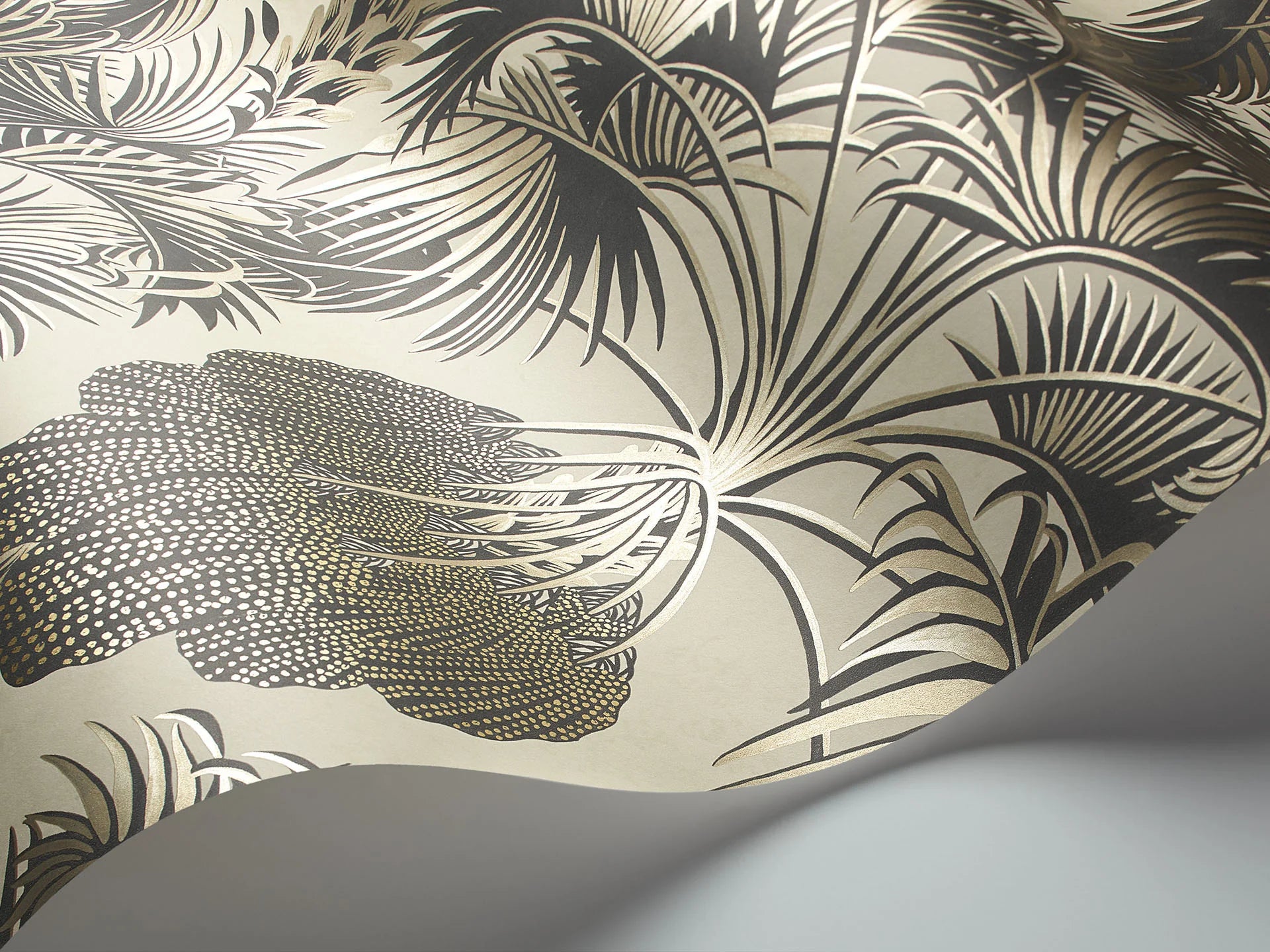 Cole & Son Martyn Lawrence Bullard, Hollywood Palm, Metallic Silver & Charcoal on Parchment