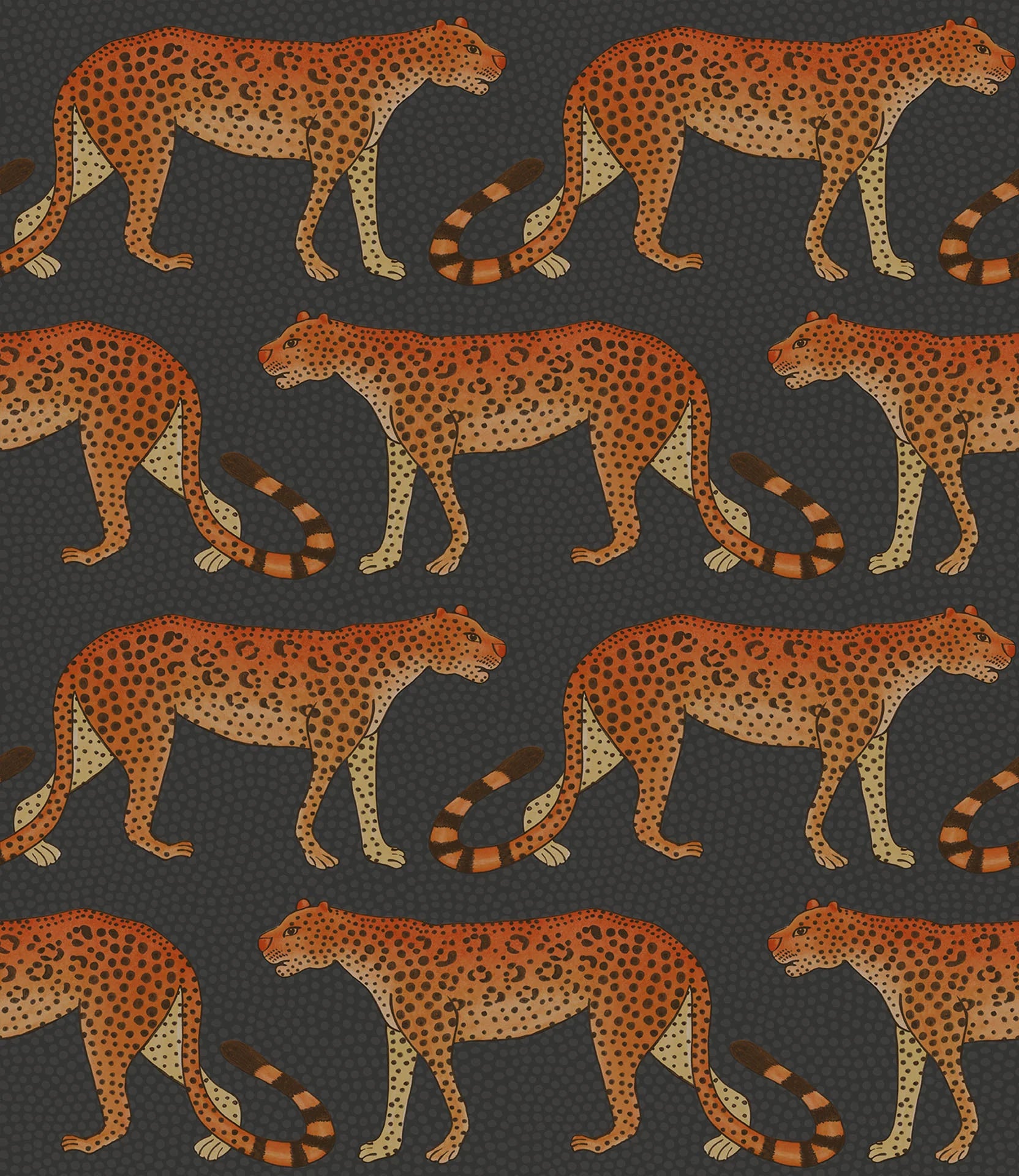 Cole & Son Ardmore Leopard walk, Burnt Orange on Charcoal
