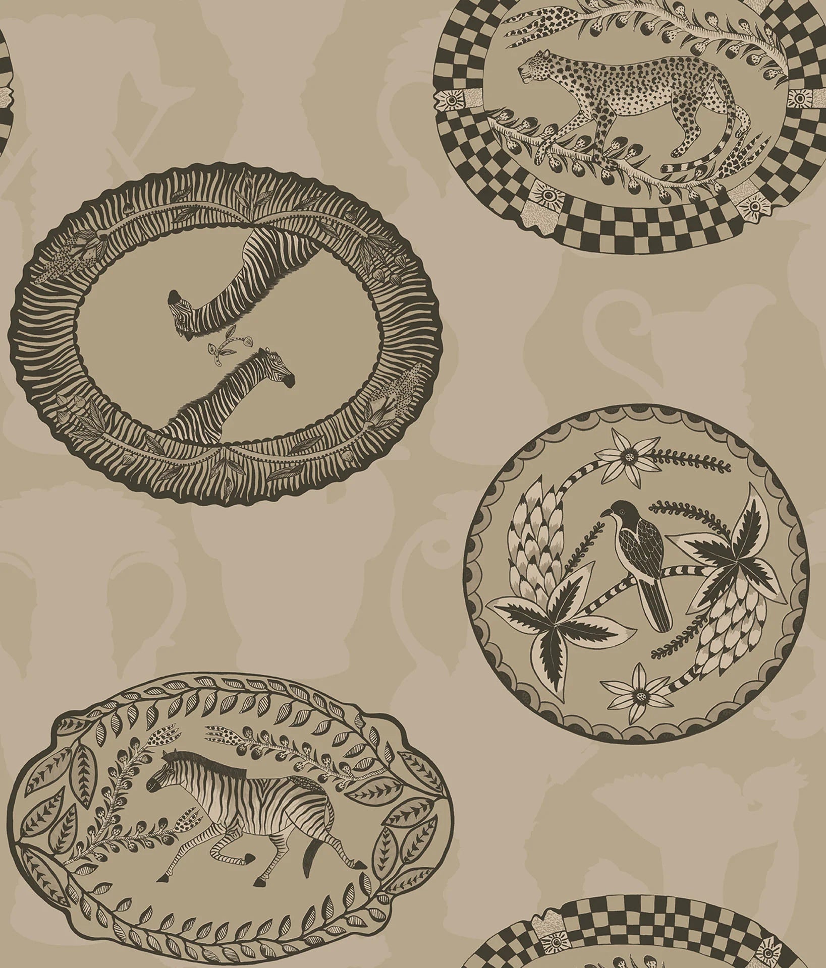 Cole & Son Ardmore Matrinah, Metallic Gilver & Charcoal on Linen