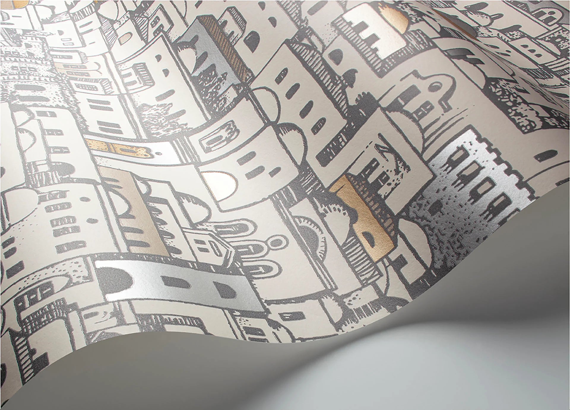 Cole & Son Fornasetti Mediterranea, White & Metallic Gilver