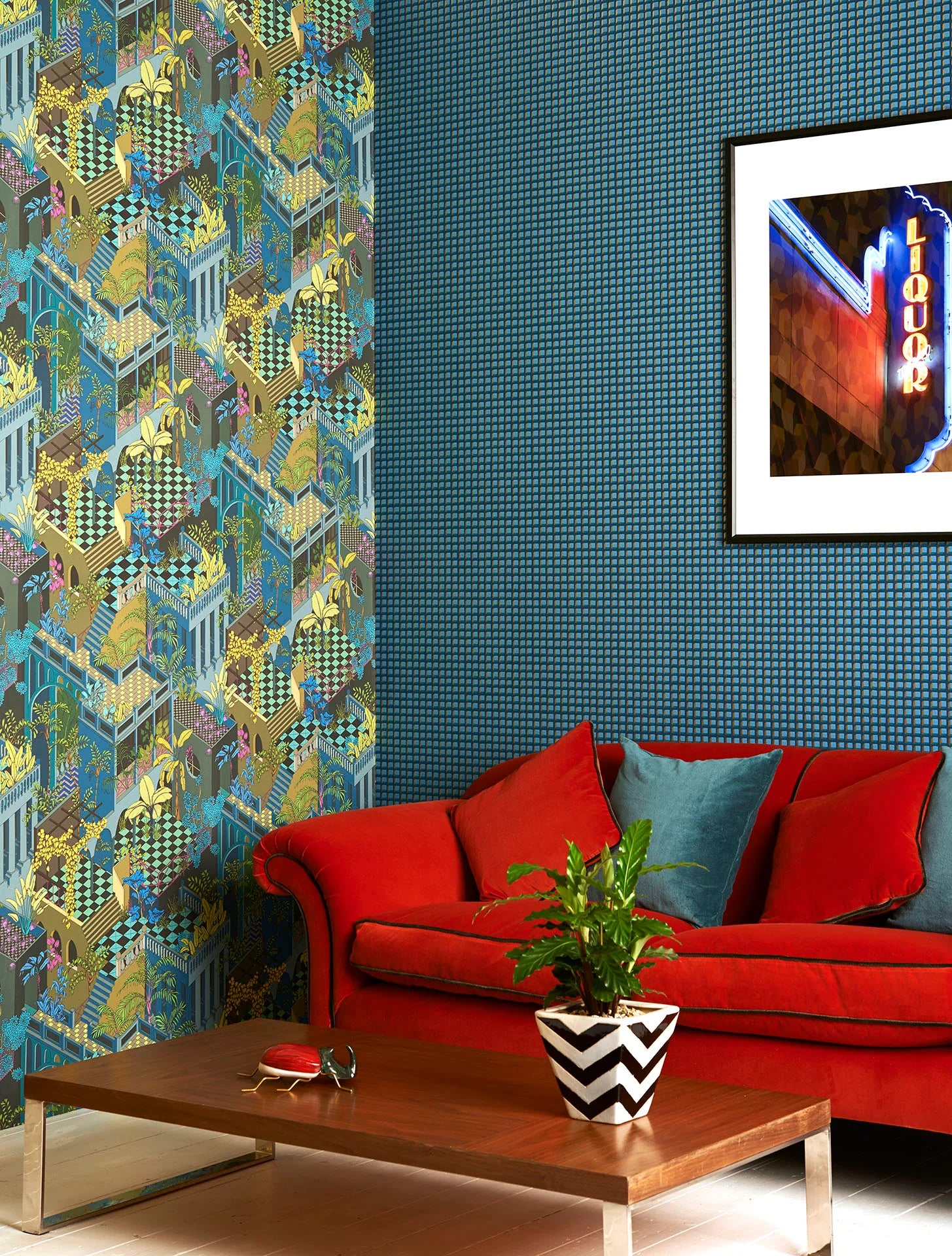 Cole & Son Geometric II Mozaïek, Petrol on Ink