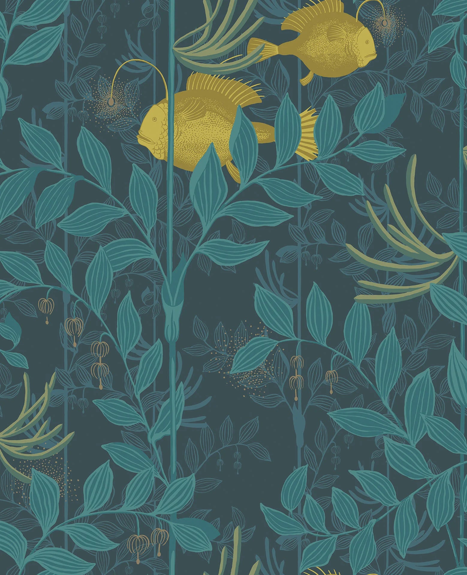 Cole & Son Whimsical Nautilus, Chartreuse & Petrol on Midnight