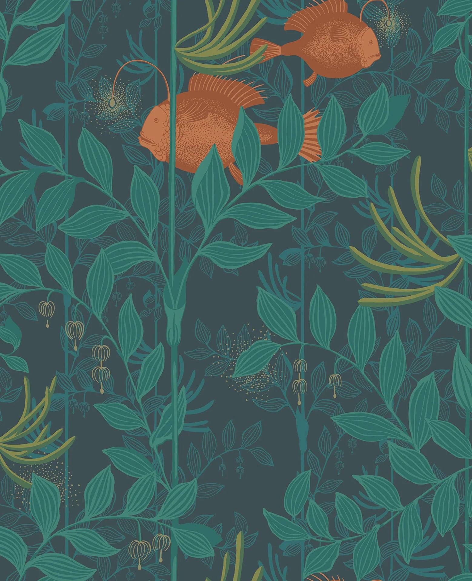 Cole & Son Whimsical Nautilus, Orange & Teal on Ink