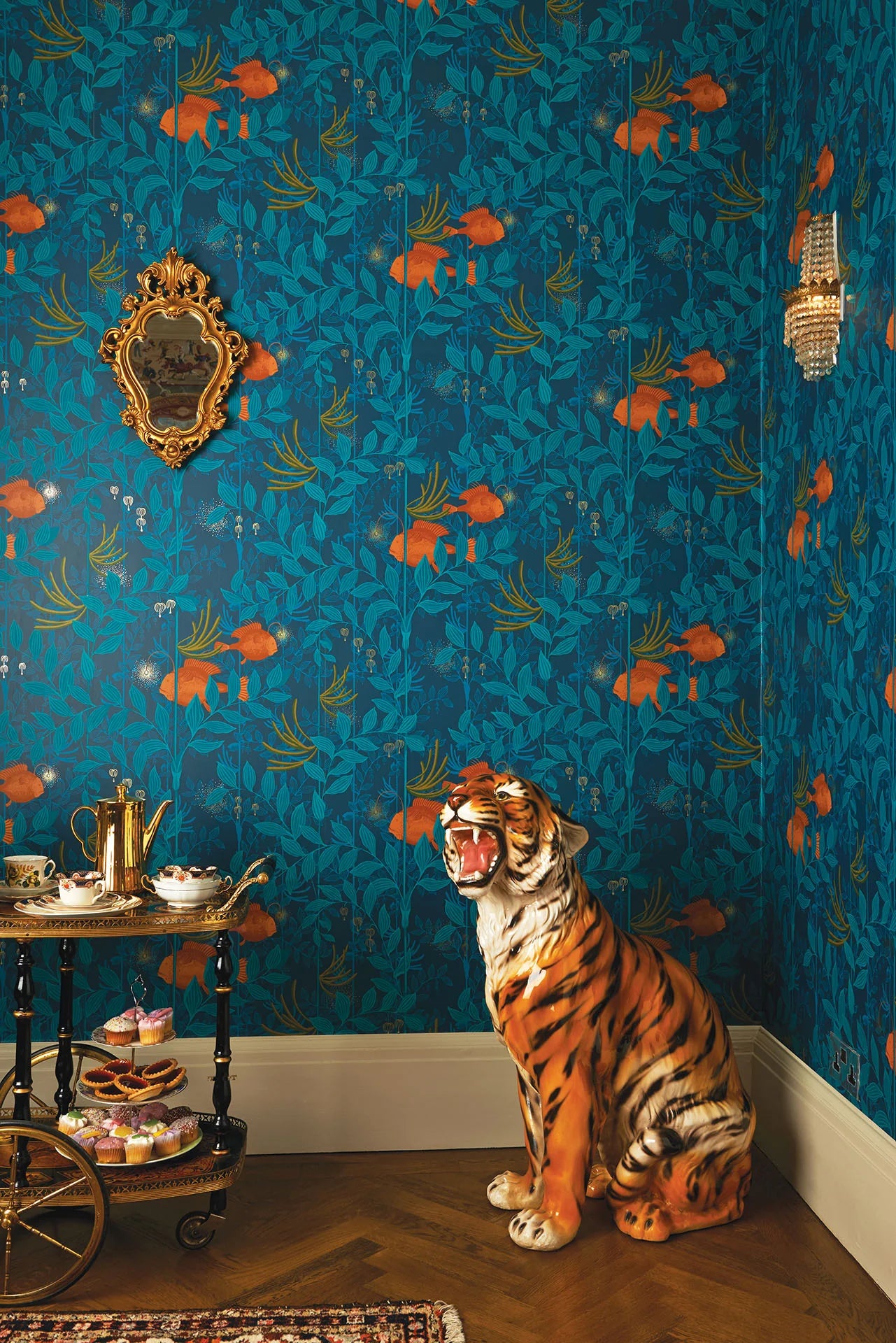 Cole & Son Whimsical Nautilus, Orange & Teal on Ink