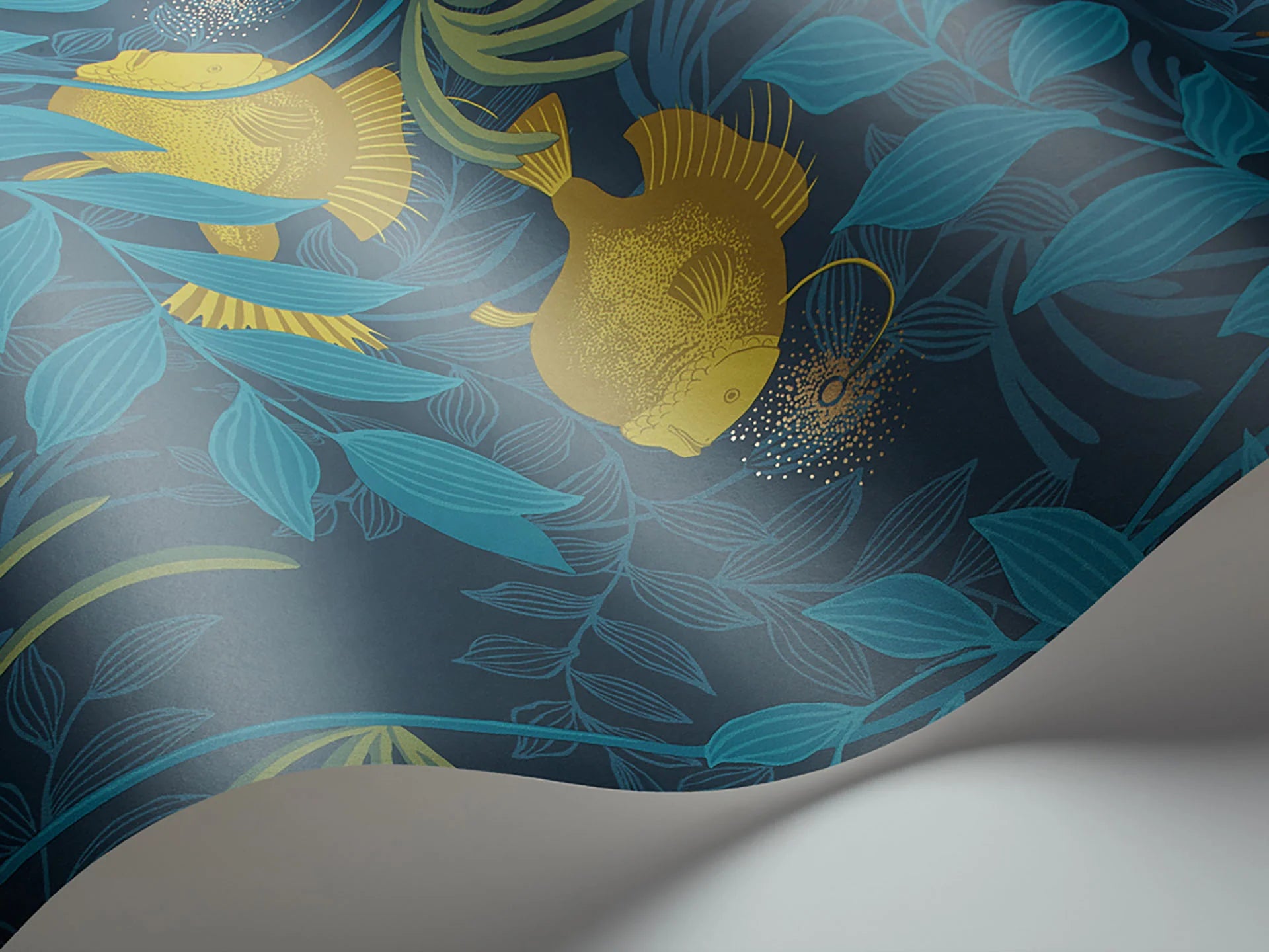Cole & Son Whimsical Nautilus, Chartreuse & Petrol on Midnight