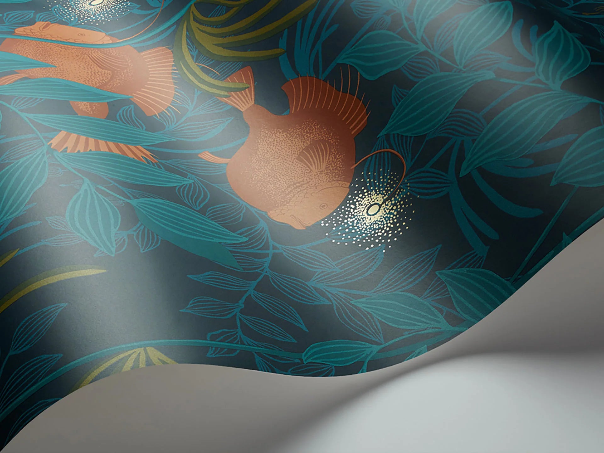 Cole & Son Whimsical Nautilus, Orange & Teal on Ink