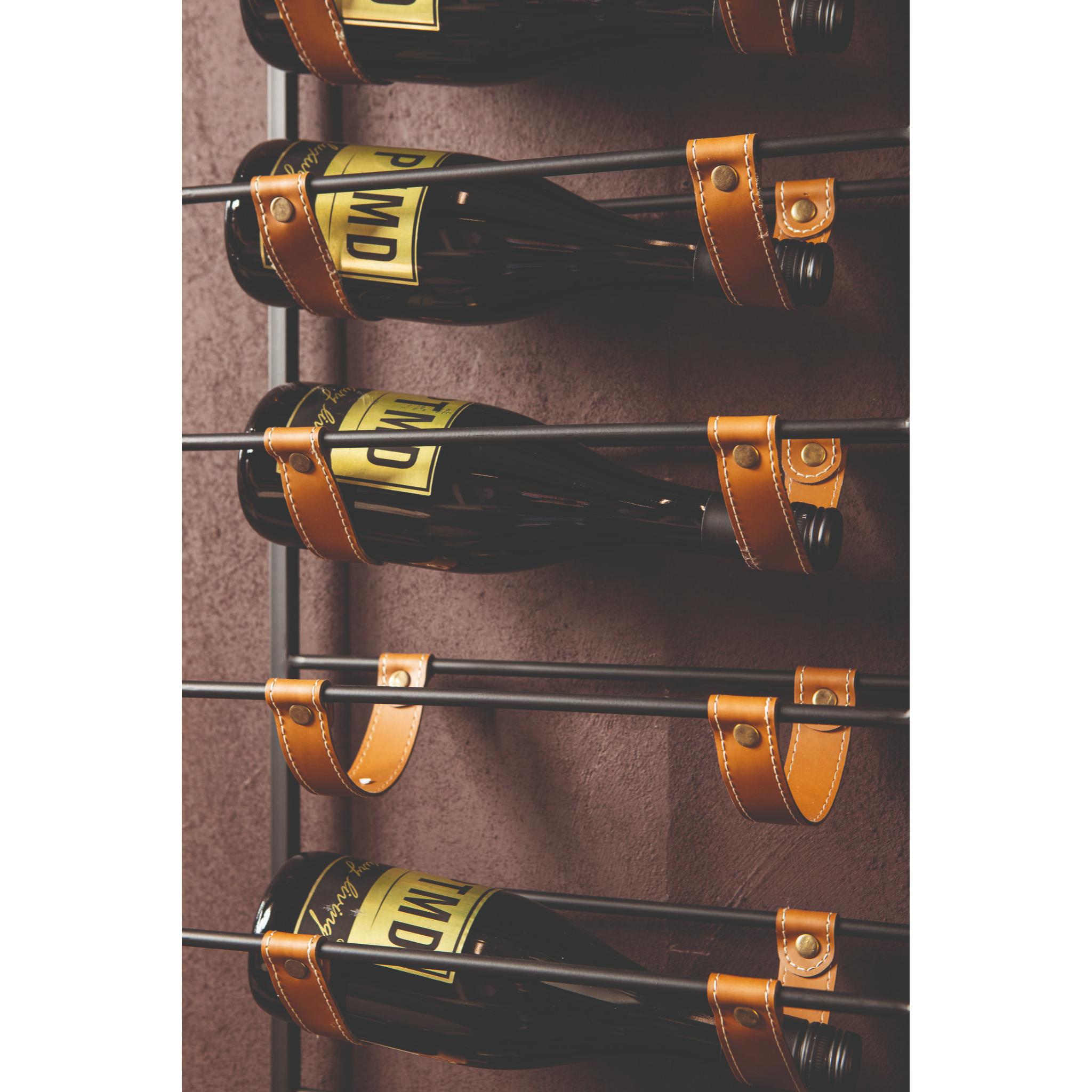 Wall wine rack Kyrann black metal with leather 40X15X150