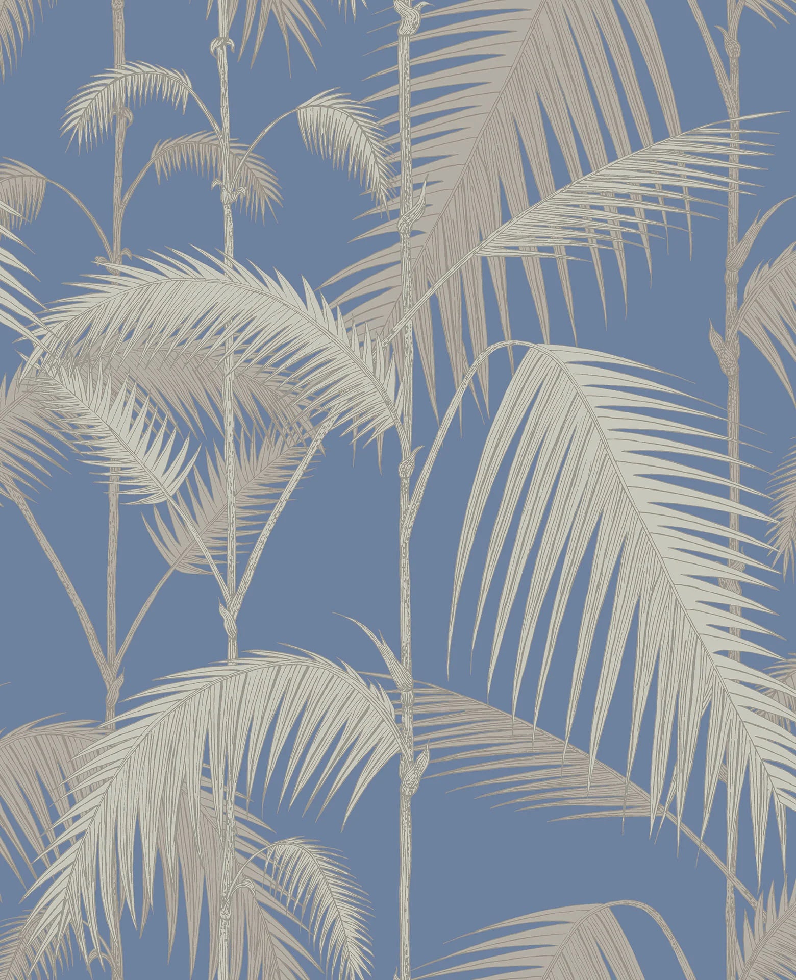 Cole & Son Contemporary Collection, Palm Jungle, Metallic Silver & Linen on Hyacinth