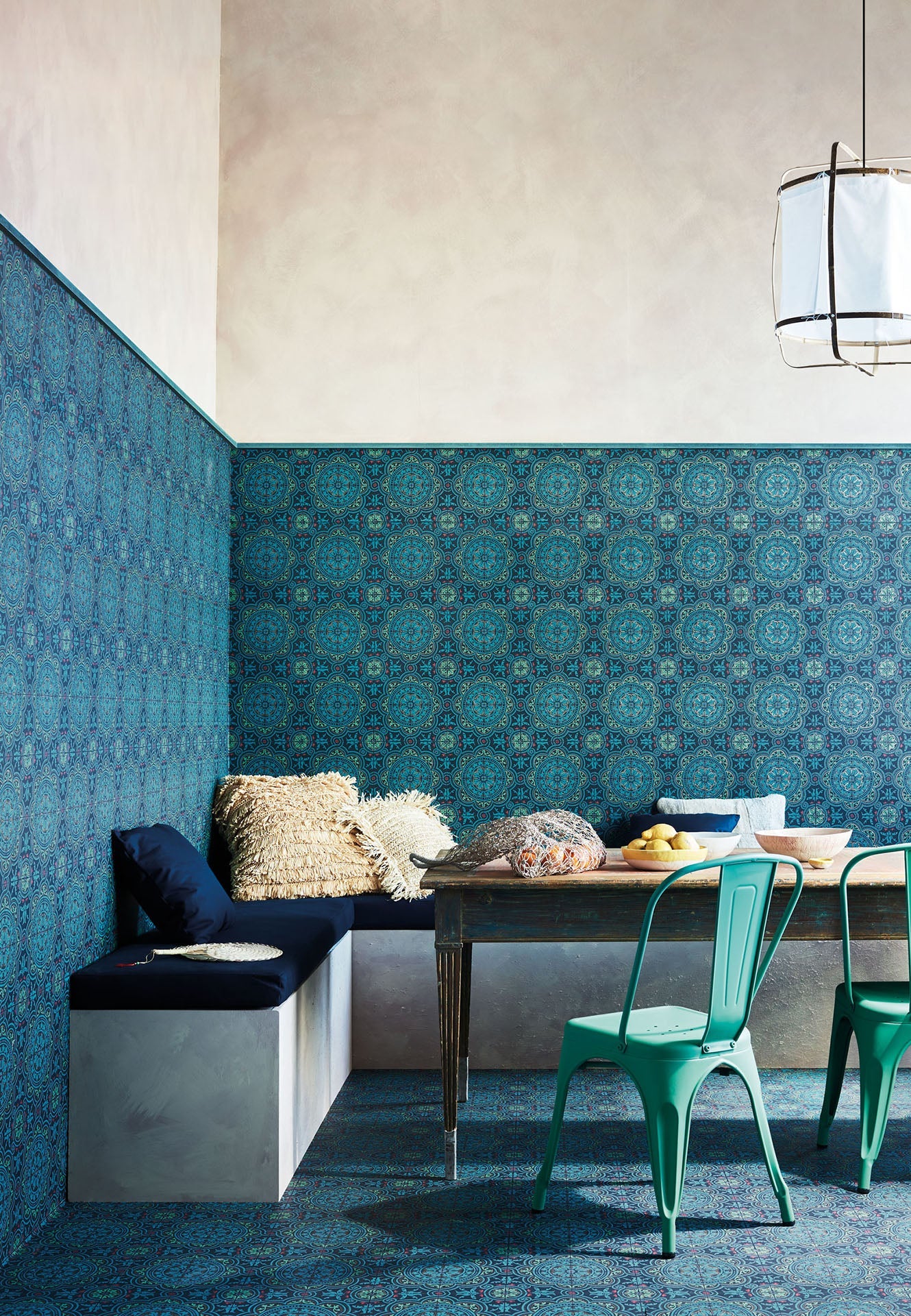Cole & Son Seville Piccadilly, Petrol, Red & Metallic Gold on Ink