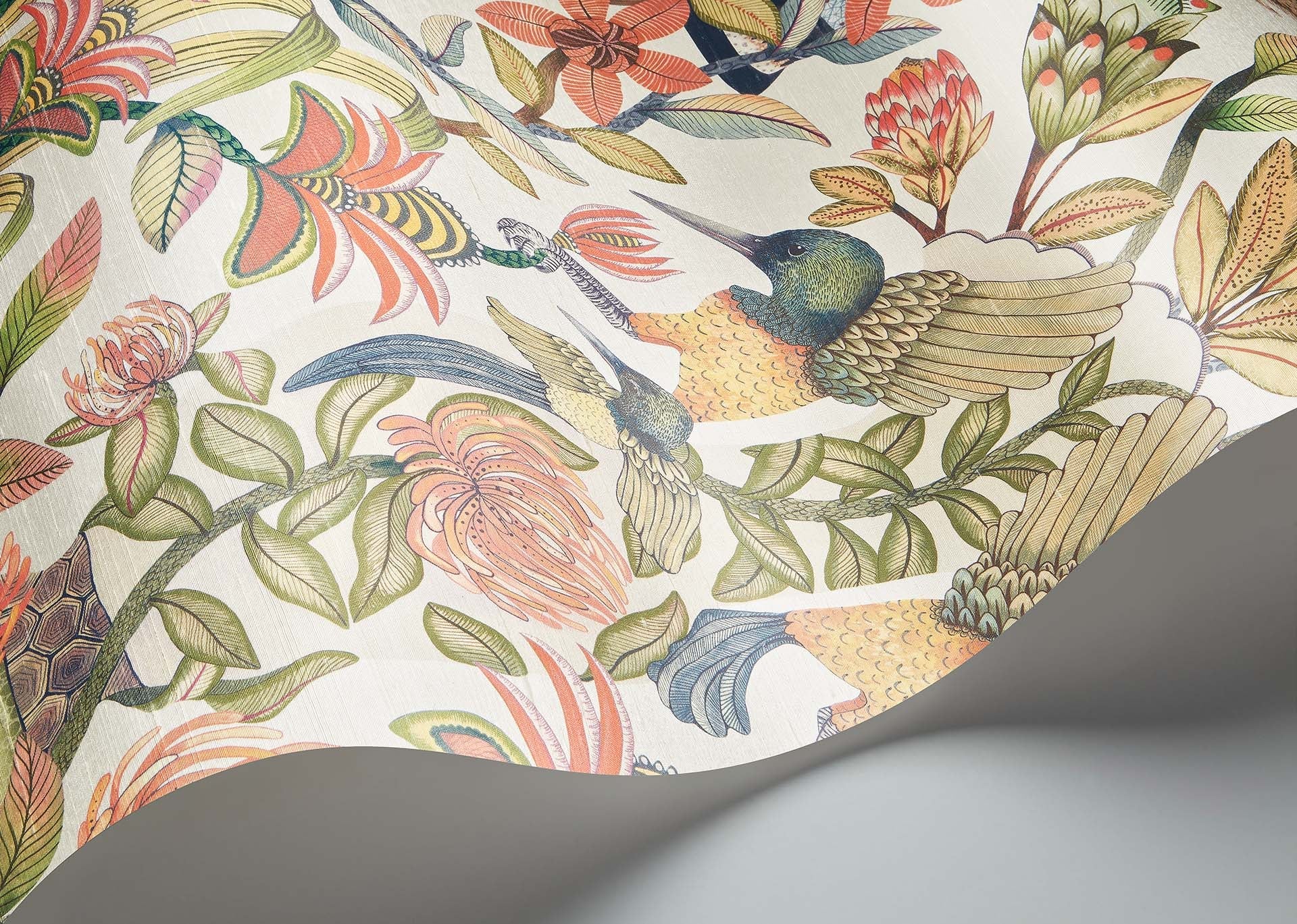 Cole & Son Jabula Protea Garden Silk, Olive Green & Tangerine on White