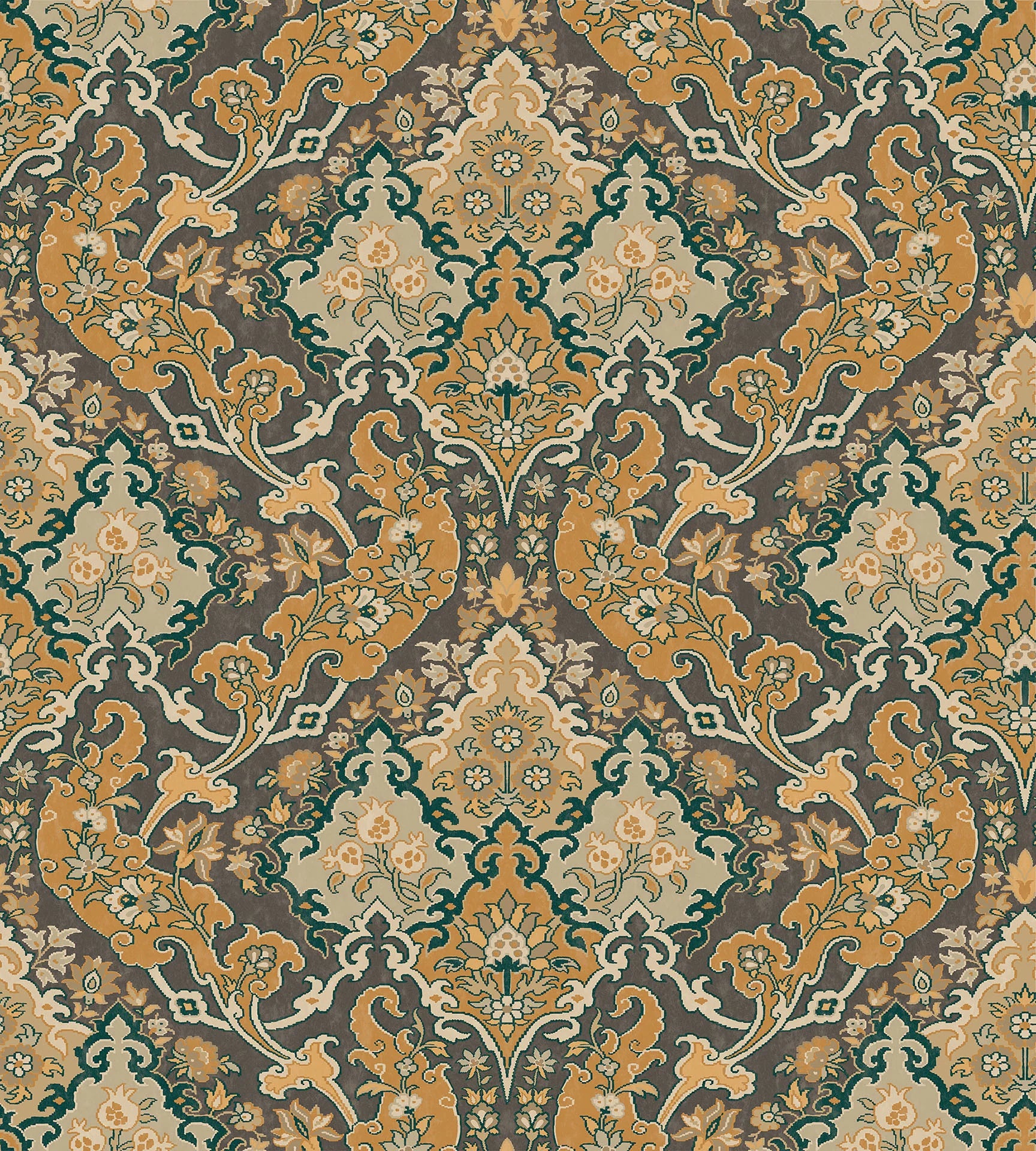 Cole & Son Mariinsky Damask Pushkin, Stone & Ginger on Soot