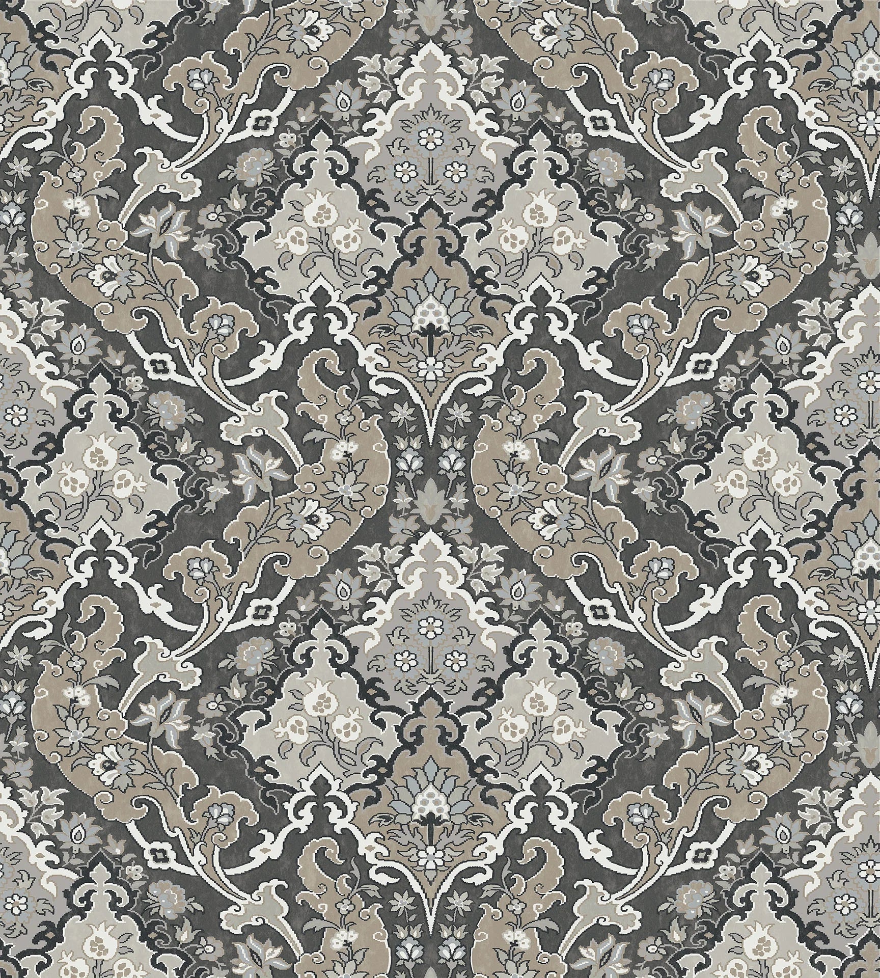 Cole & Son Mariinsky Damask Pushkin, Stone & Taupe on Soot