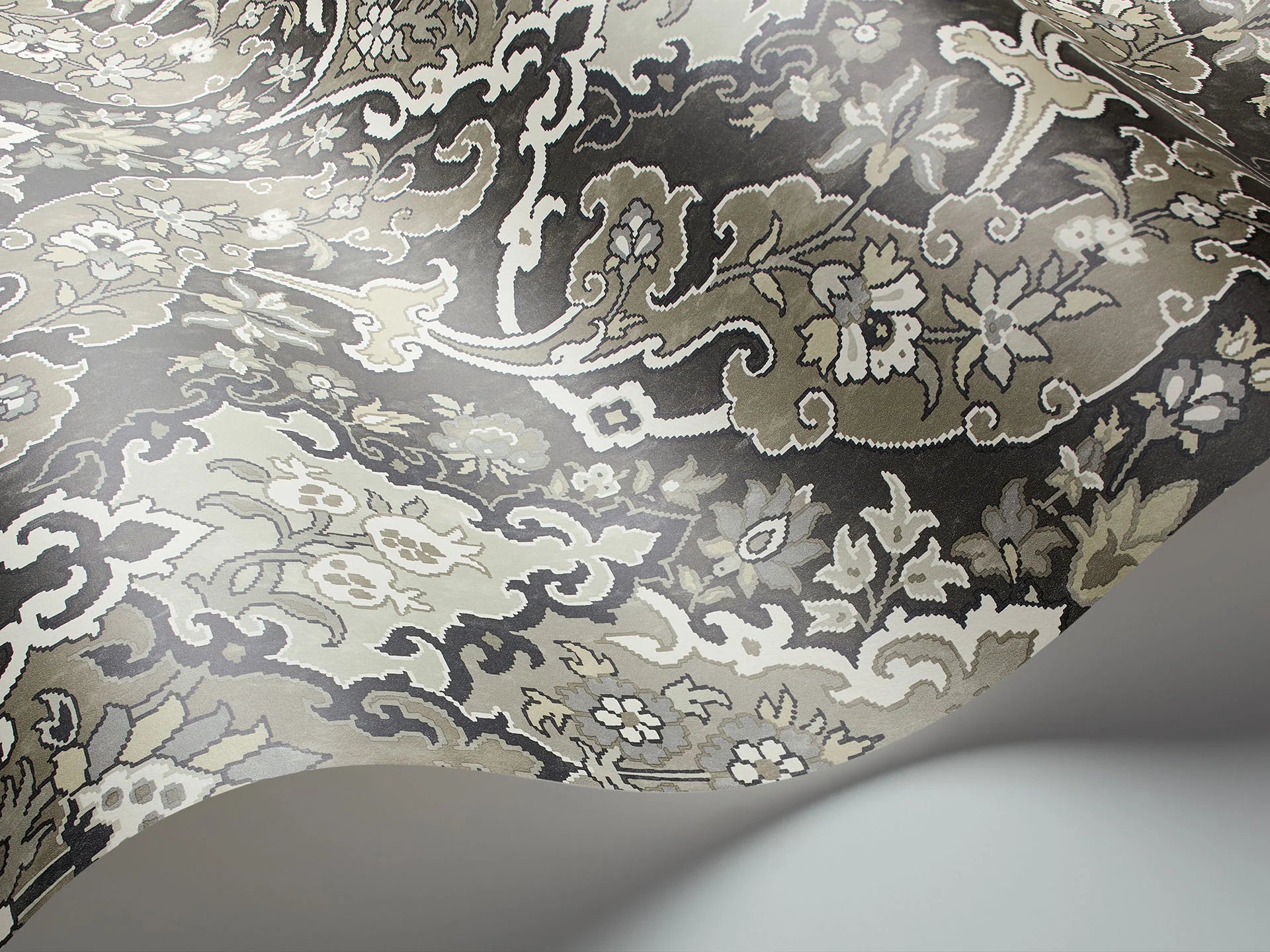 Cole & Son Mariinsky Damask Pushkin, Stone & Taupe on Soot