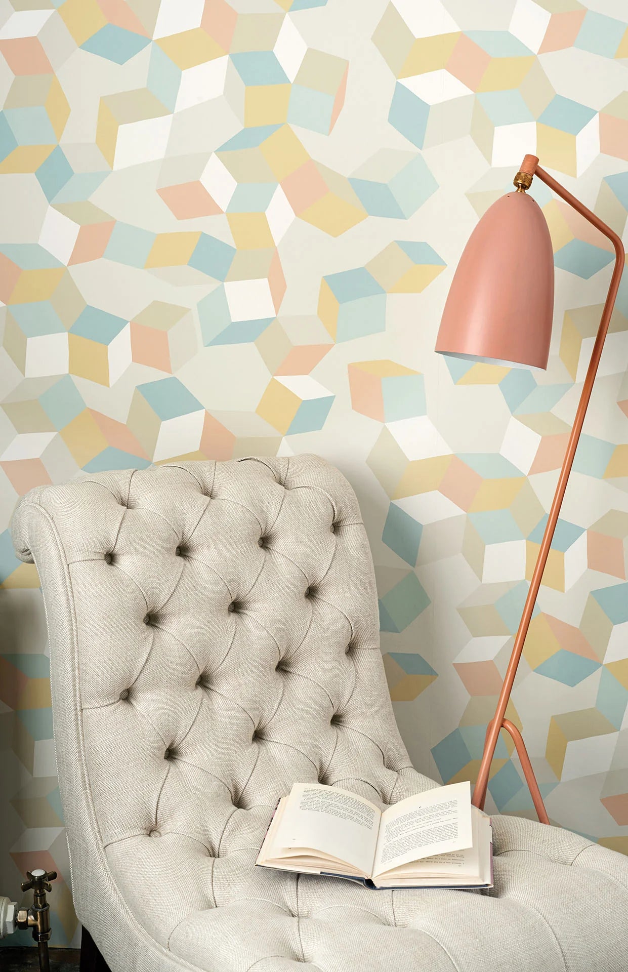 Cole & Son , Geometric II Puzzel , Duck Egg & Yellow on Cream