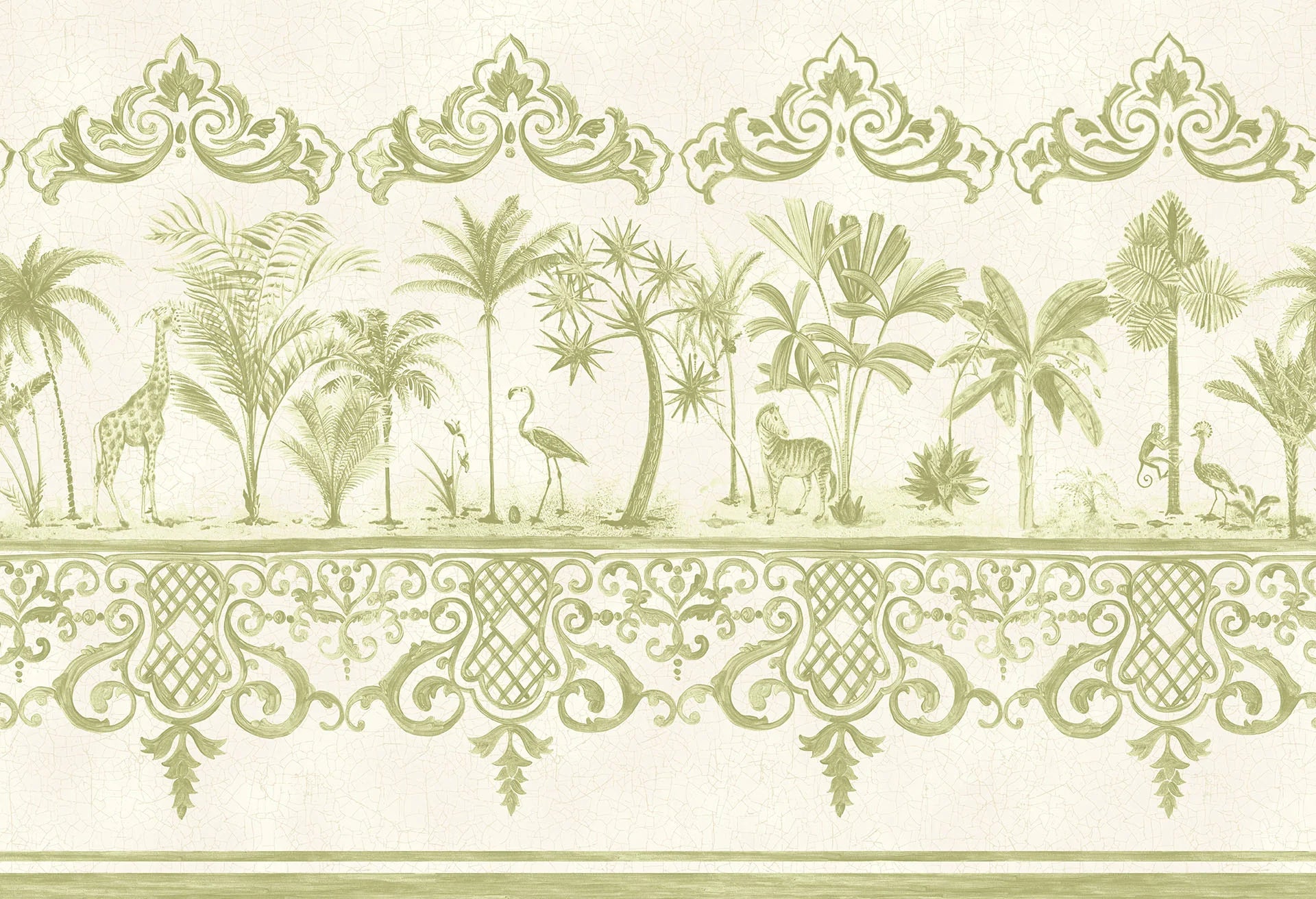 Cole & Son Folie Rousseau Border, Olive Green on Cream