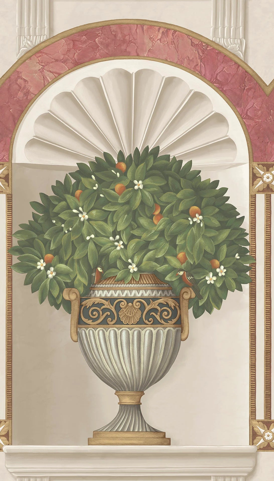 Cole & Son Historic Royal Palaces Royal Jardiniere, Spring Green & Rose on Stone