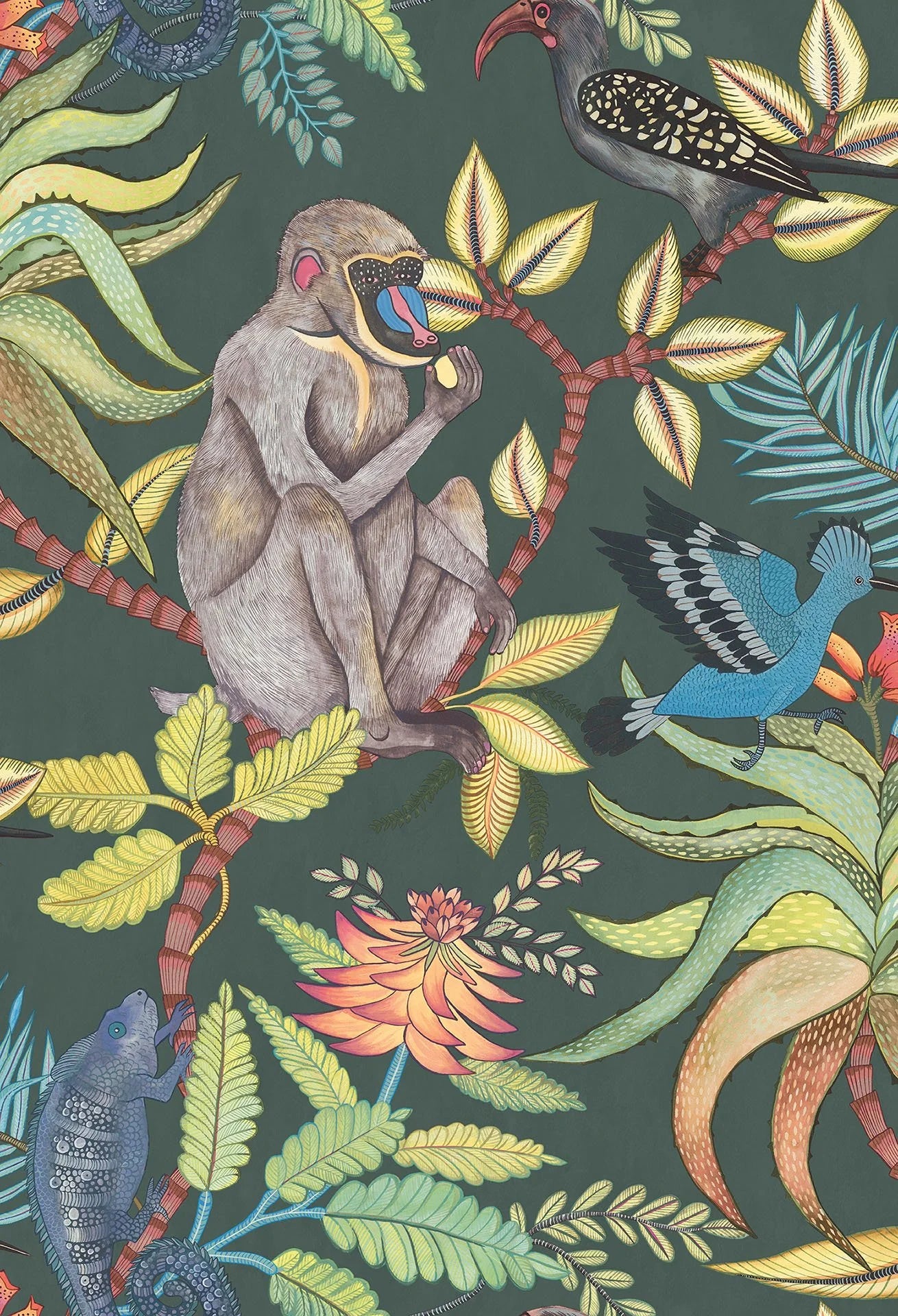 Cole & Son Ardmore Savuti, Bright Multi on Dark Viridian