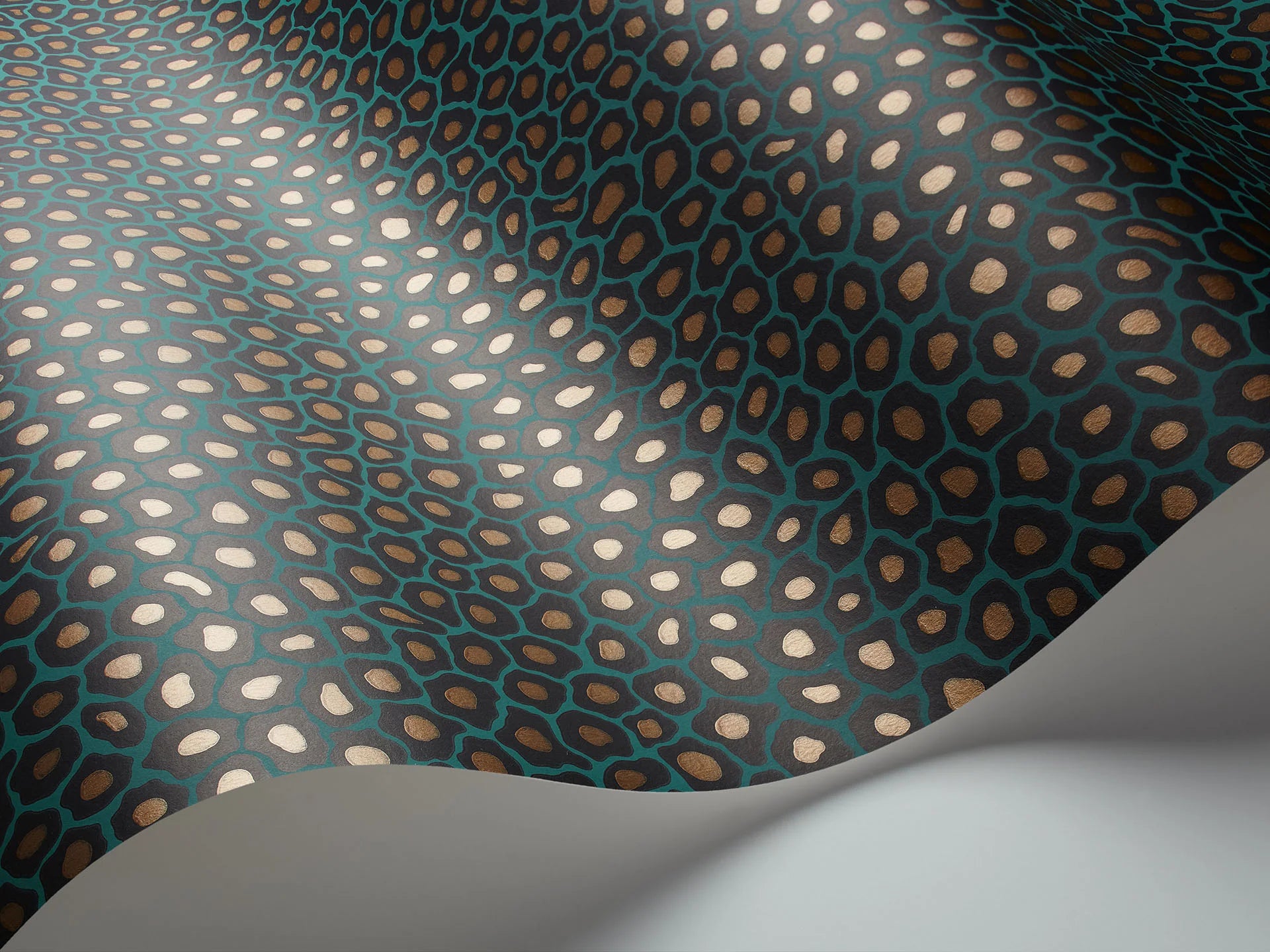 Cole & Son Ardmore Senzo Spot, Charcoal & Metallic Gold on Teal