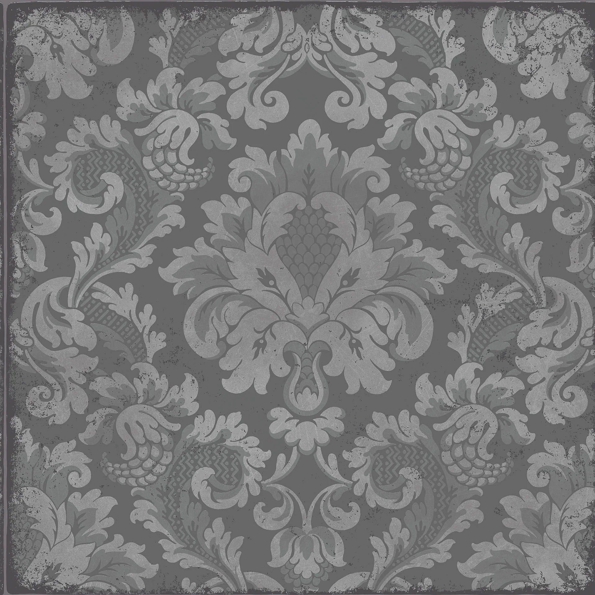 Cole & Son Mariinsky Damask Stravinsky, Metallic Silver on Metallic Graphic