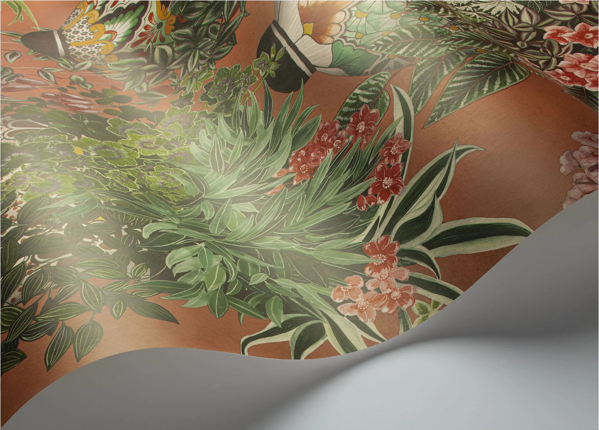 Cole & Son Seville Talavera, Rose & Spring Greens on Terracotta