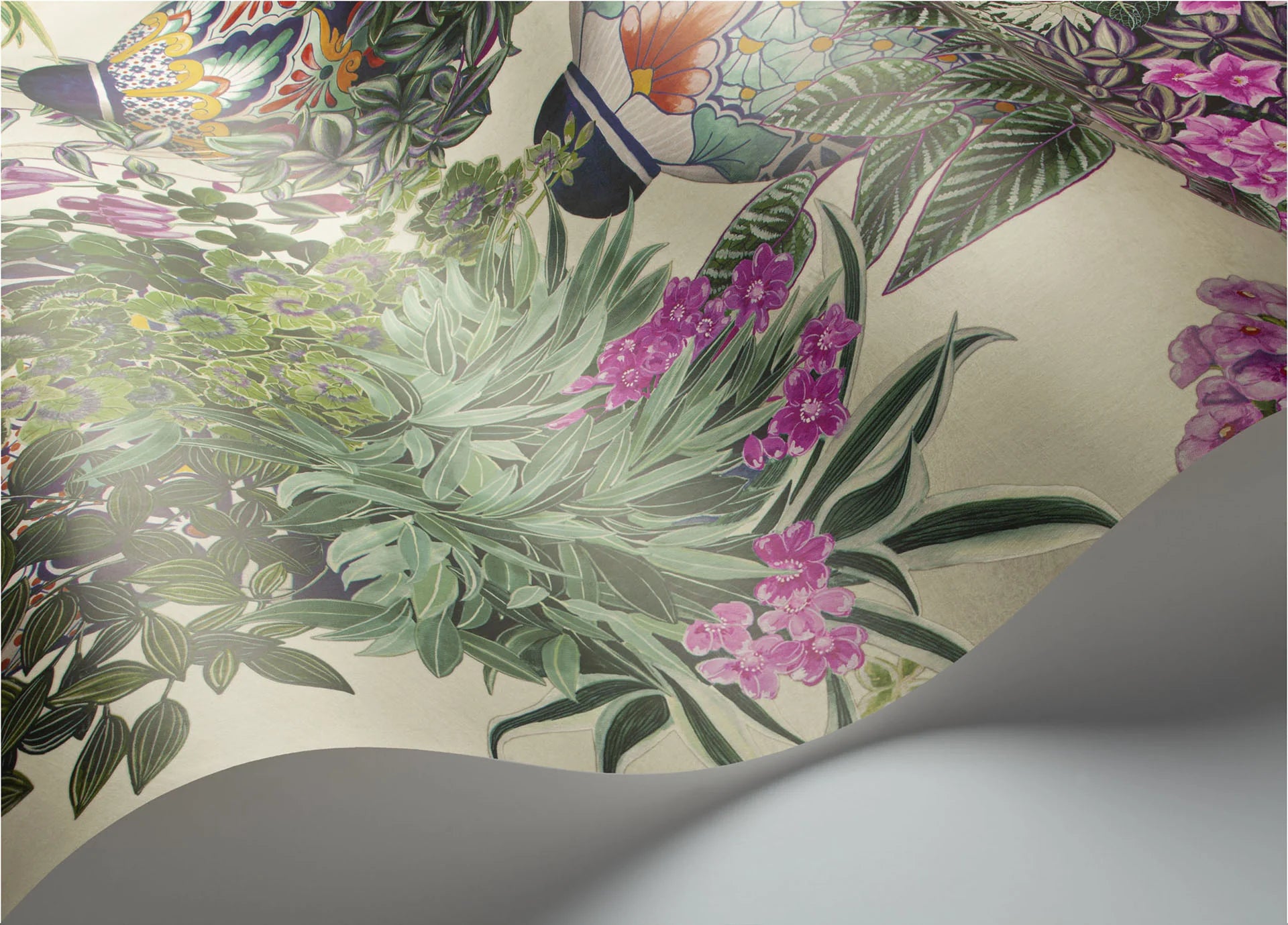 Cole & Son Seville Talavera, Magenta & Spring Greens on Stone