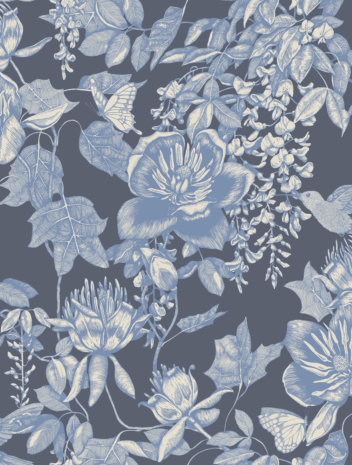 Cole & Son Folie Tivoli, Hyacinth Blue on Midnight