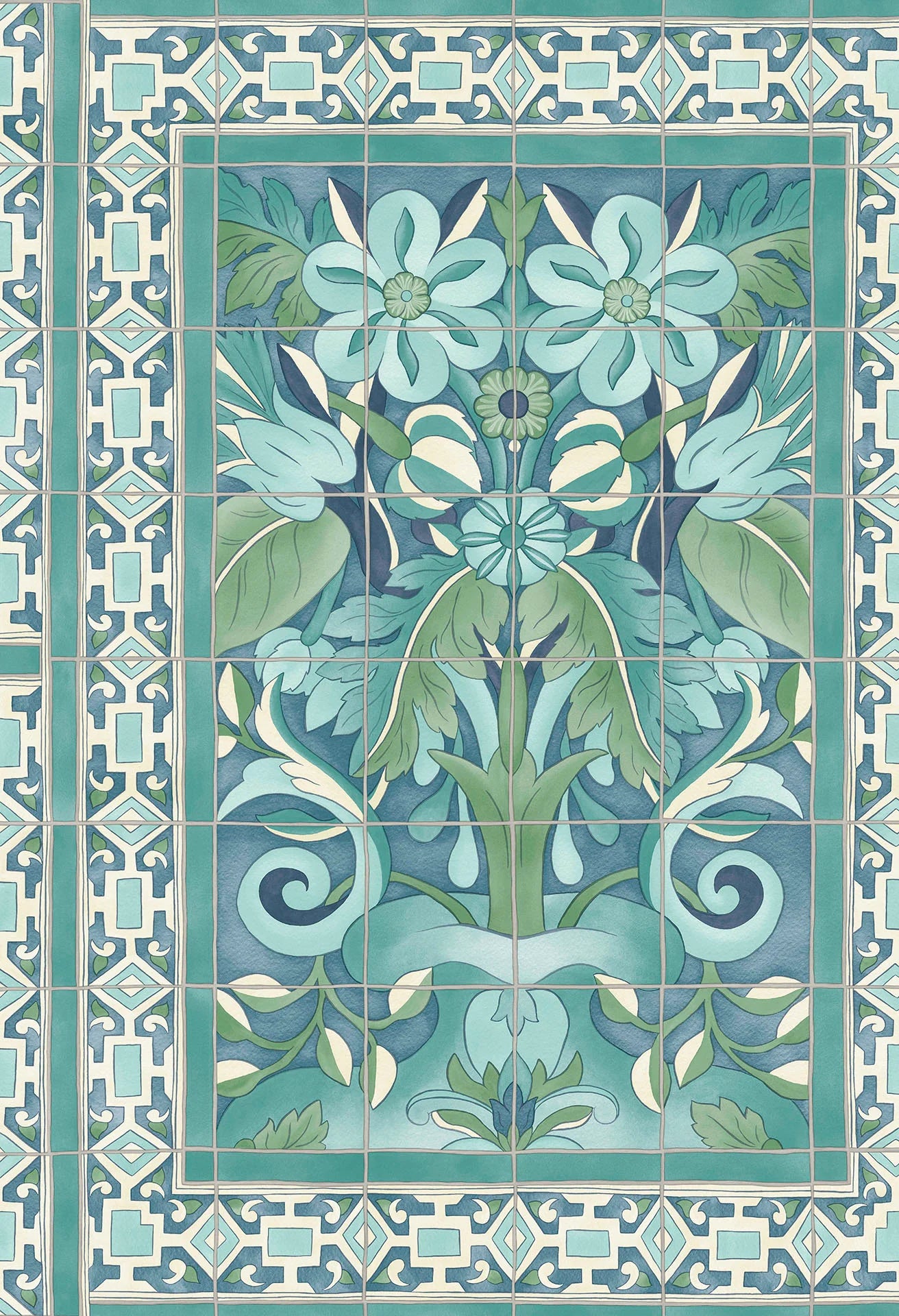 Cole & Son Seville Triana, Teal & Dark Teal on Denim