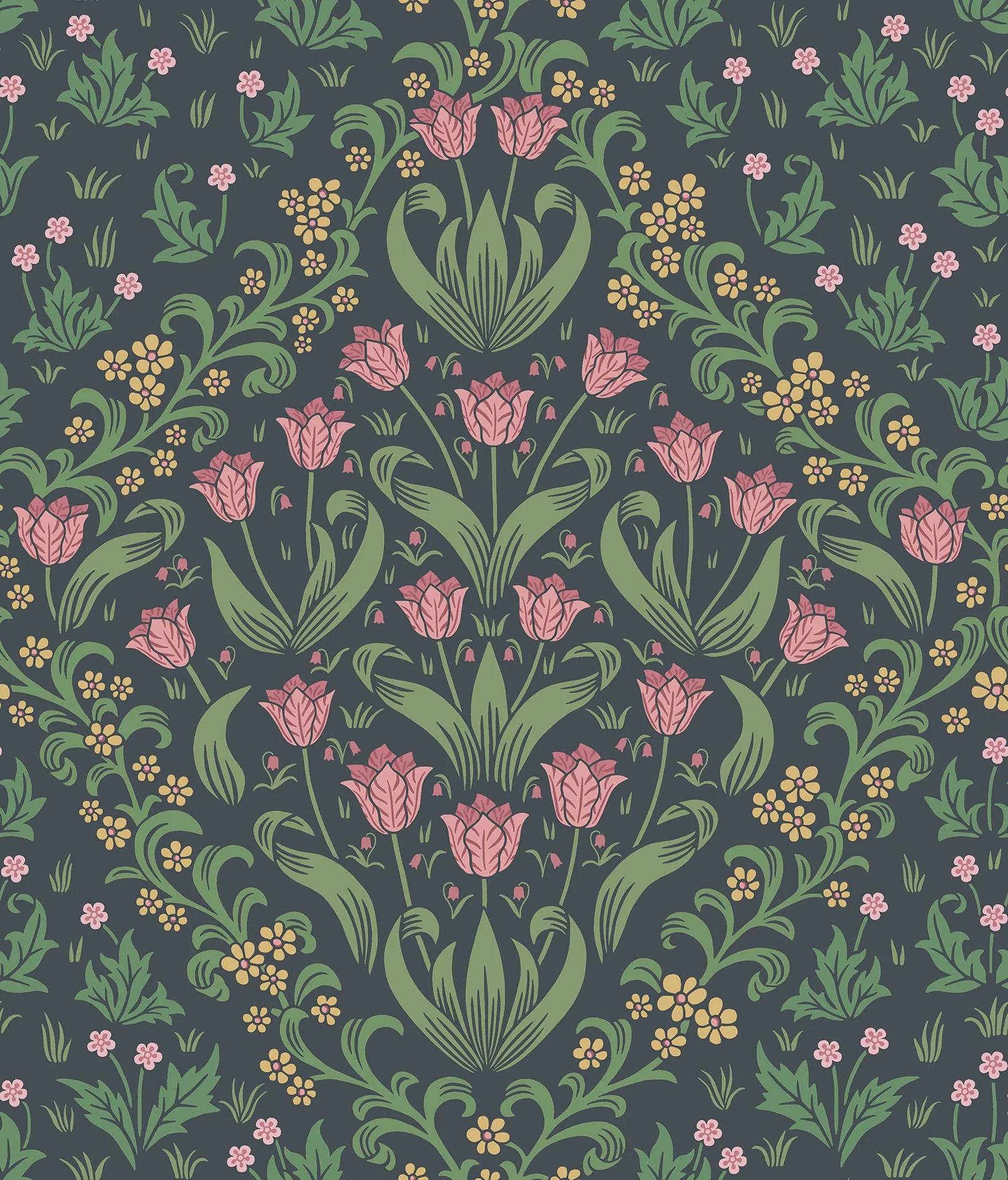 Cole & Son Historic Royal Palaces Tudor Garden, Plum & Olive Green on Charcoal