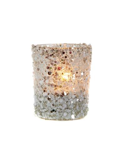 Waxinehouder Zilveren En Witte Pailletjes 6cm