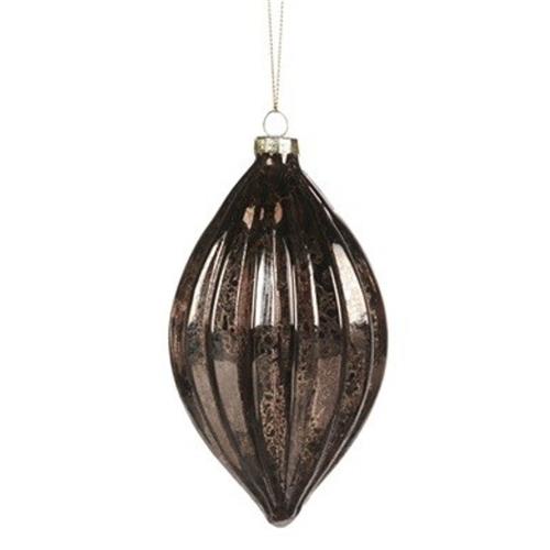 Kerstbal Ovaal Geribbeld Bruin Craquelé 10cm