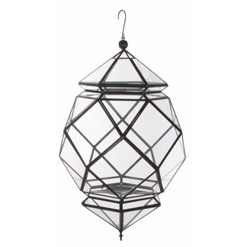 6-HOEKIGE LANTAARN GLAS MET WAXINEHOUDER 35X35X57