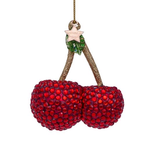 Kersthanger Kersen rood diamantjes 8cm