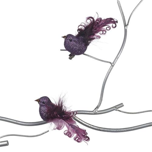 KERSTCLIP VOGEL MET VEERTJE PAARS 11CM
