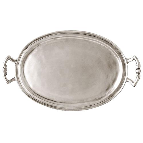 Tray with Handle Loreto 36.5x26 Oval Italian Pewter