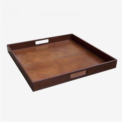Square leather tray with handles 51x51cm