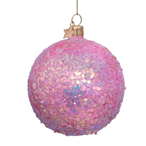 Kerstbal Roze Glitter H9