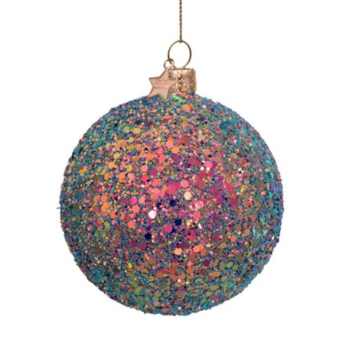 Kerstbal Meerkleurig Glitter D:8cm