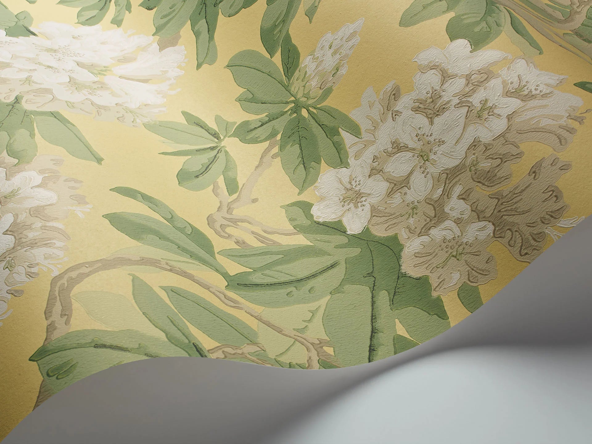 Cole & Son Folie Bourlie, White, Leaf Green on Lemon
