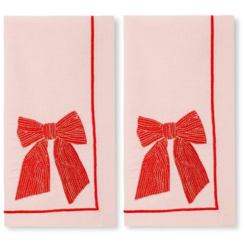 Servet geborduurd Strik zacht roze 45x45cm 2 stuks