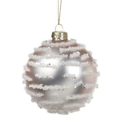 Kerstbal Mat Roze met witte glittertjes 8cm