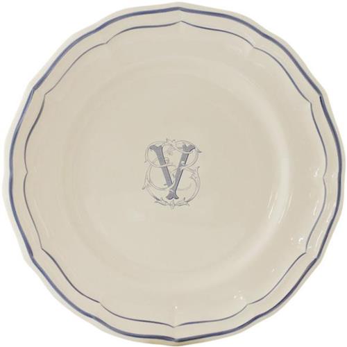 CAKE PLATE FILET MANGANESE MONOGRAMME "V" 16.5CM