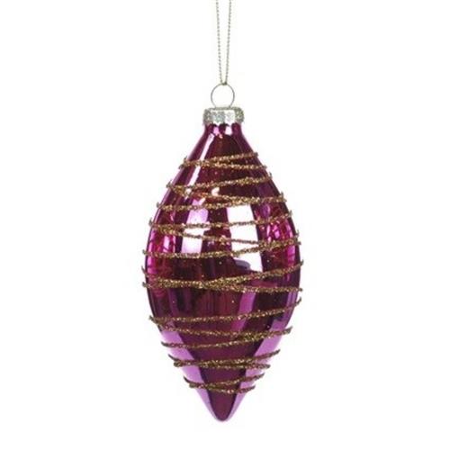 Kerstbal Ovaal Roze met Goud glitterlijnen 8cm