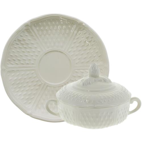 Gien Pont aux Choux soup bowl with saucer and lid white