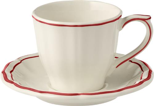 Gien Tea/Coffee Cup and Saucer US Filet Rouge