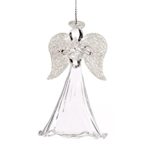 Engeltje met kaarsje en zilveren glittervleugels 10cm