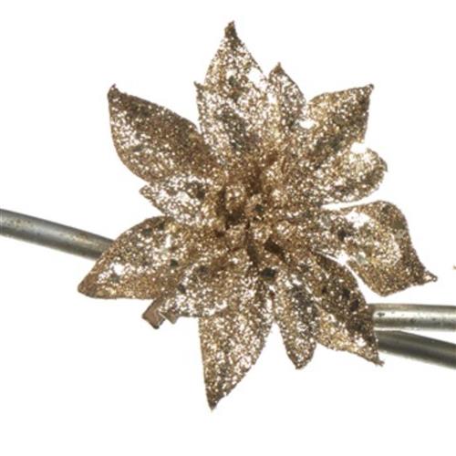 Kerstornament op clip kerstster zilver/goud 8cm