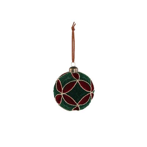 PTMD Kerstbal Groen/rood Ruitmotief D8cm